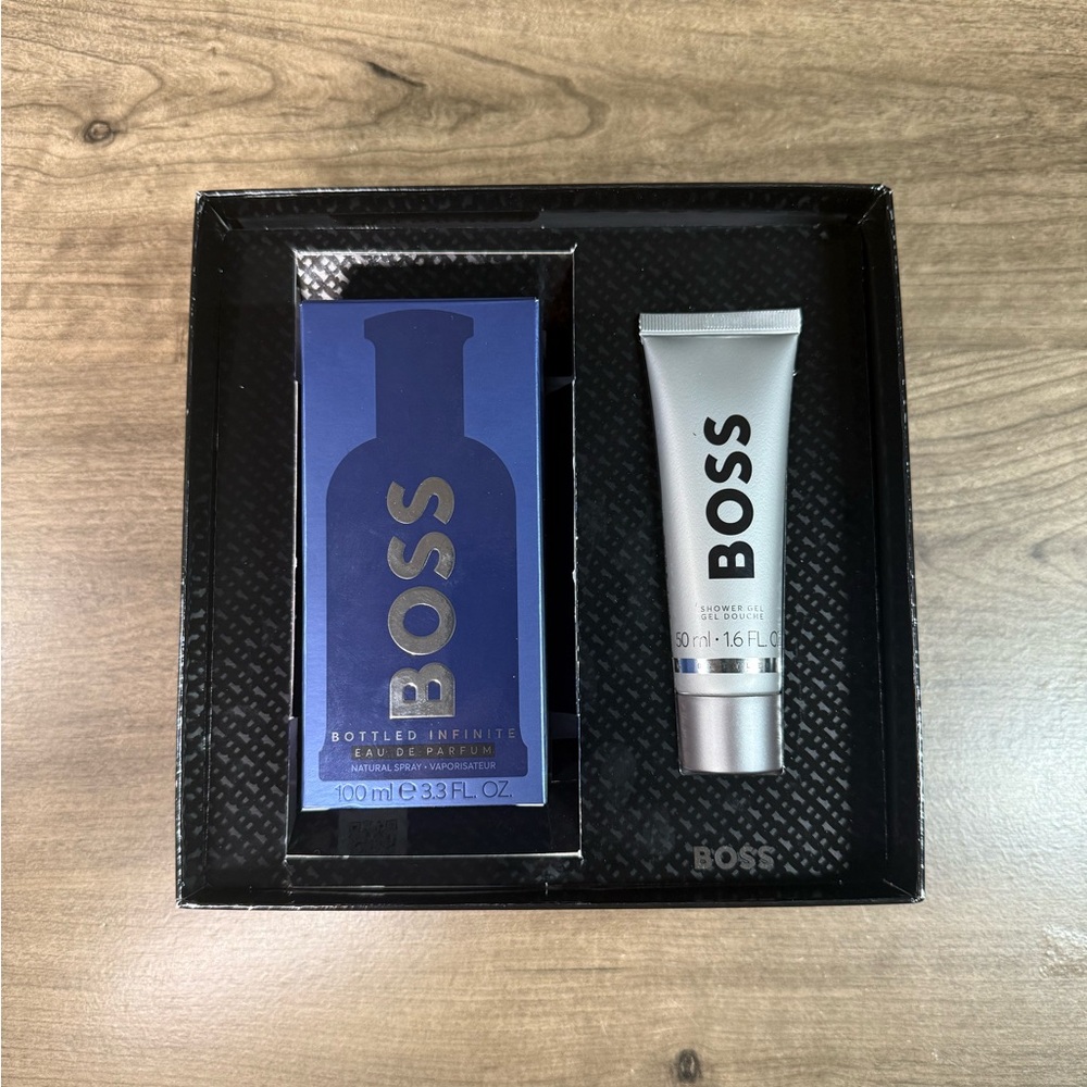 NIB Boss Bottled Infinite Eau De Parfum 3.3 FL Oz & Boss Shower Gel 1.6 Fl Oz